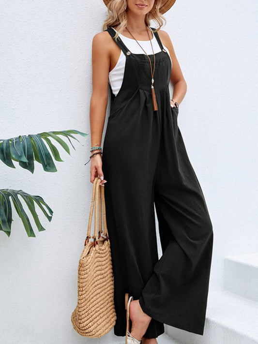 Full Size Square Neck Wide Strap Overalls - Photoshoot outfit Ideas