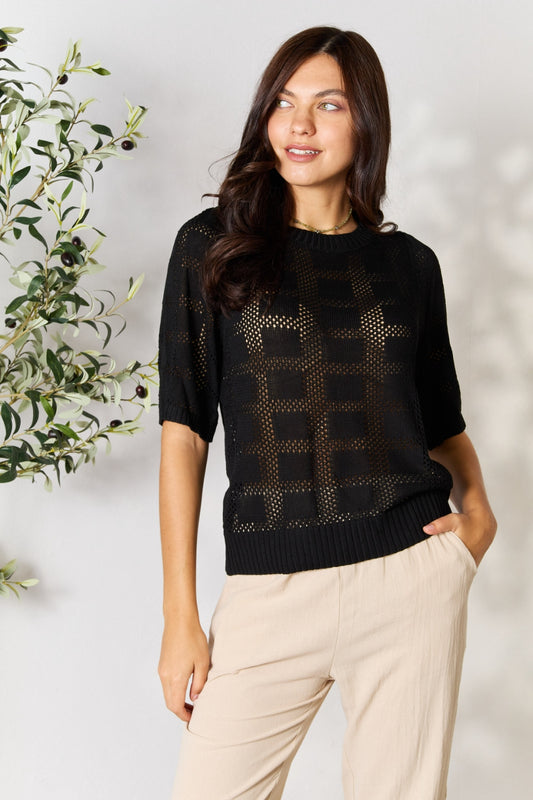 Ribbed Trim Round Neck Knit Top - Photoshoot Ideas