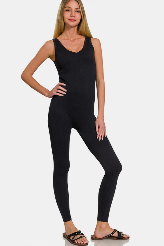 Zenana Ribbed Bra Padded Sports Seamless Jumpsuit - LAFW Casting outfits